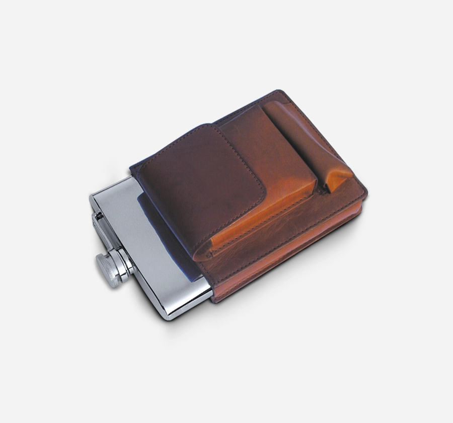 Silverware Hip Flask with Leather case BR-115  Cooke & Kelvey