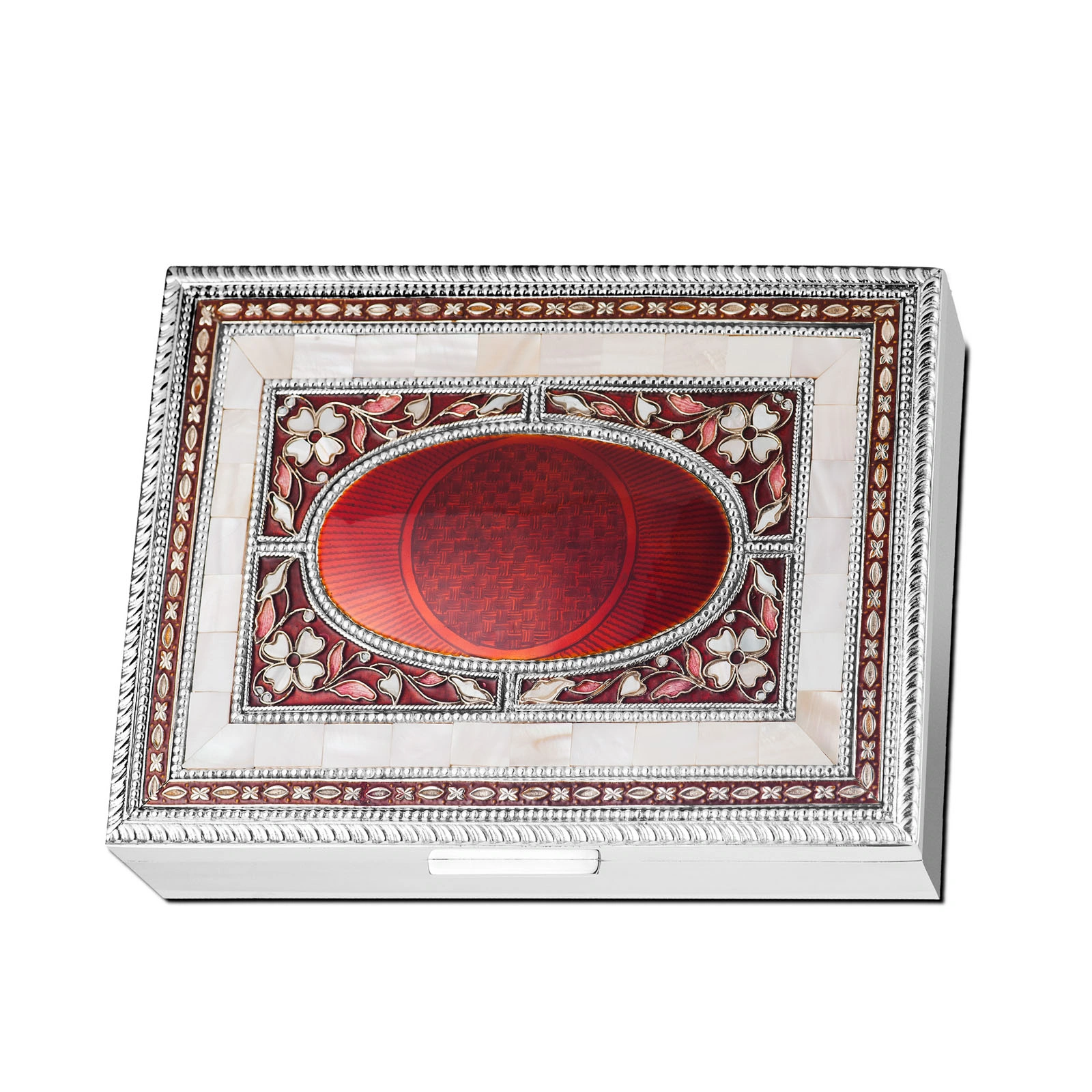 Silverware Silver MOP Maroon Enamel Box BX-106 Cooke & Kelvey