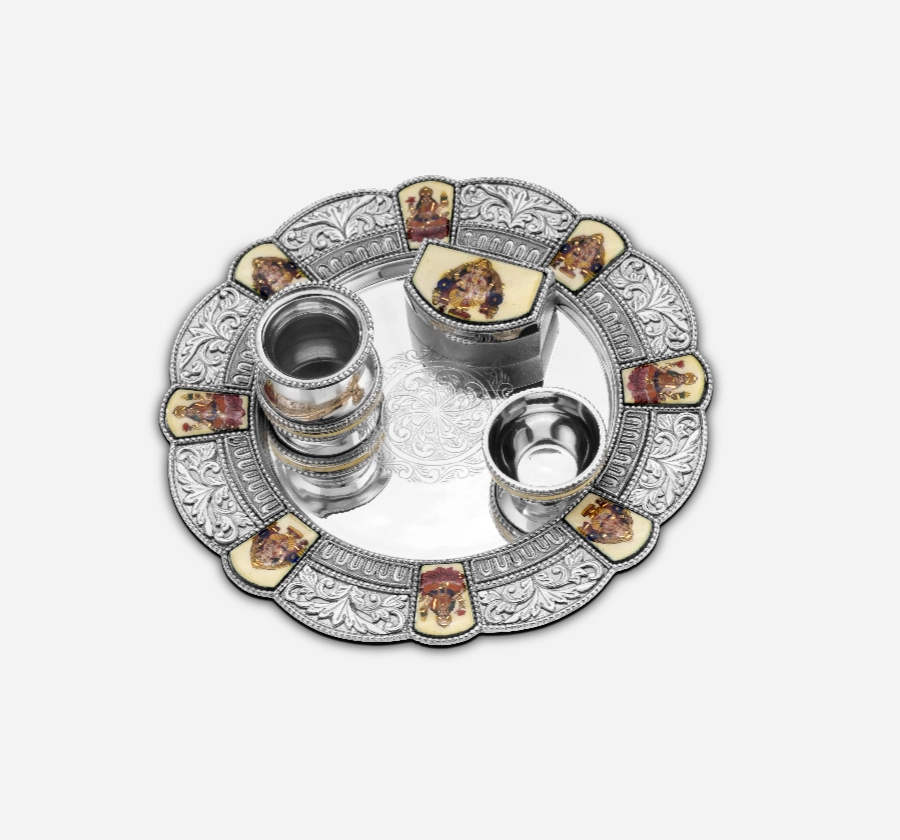 Silverware Ganesh Lakshmi Enameled Aarti Thali Set DV-108 Cooke & Kelvey