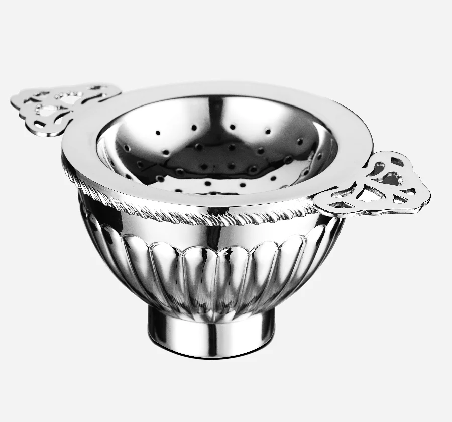 Silverware Silver Round Q.A. Design Tea Strainer with short perforated handles TC-101 Cooke & Kelvey