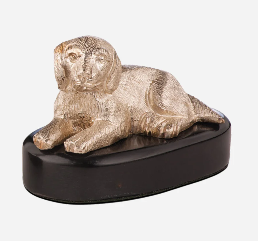 Silverware Silver dog paper weight with wooden base ST-127 Cooke & Kelvey
